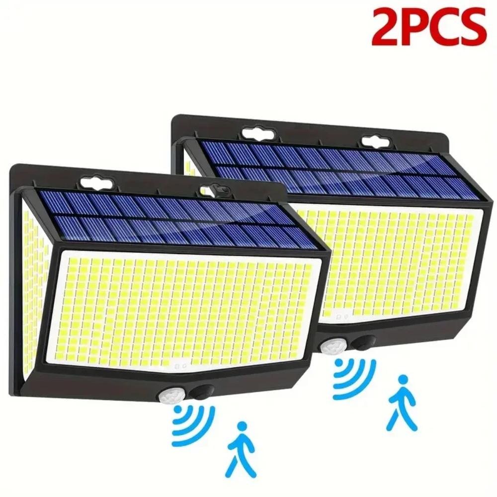 4PCS 468 LED Solar Motion Sensor Wall Lights Waterproof 3 Modes Security Solar Powered Lamp Outdoor Lighting for Garden Yard Path Garage