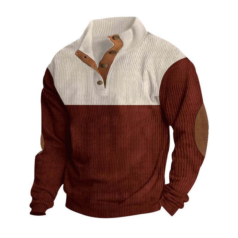 Frühling/Herbst Herren Outdoor Freizeit Button-Down Stehkragen Locker geschnitten Cord Farbe Block Sport Sweatshirt