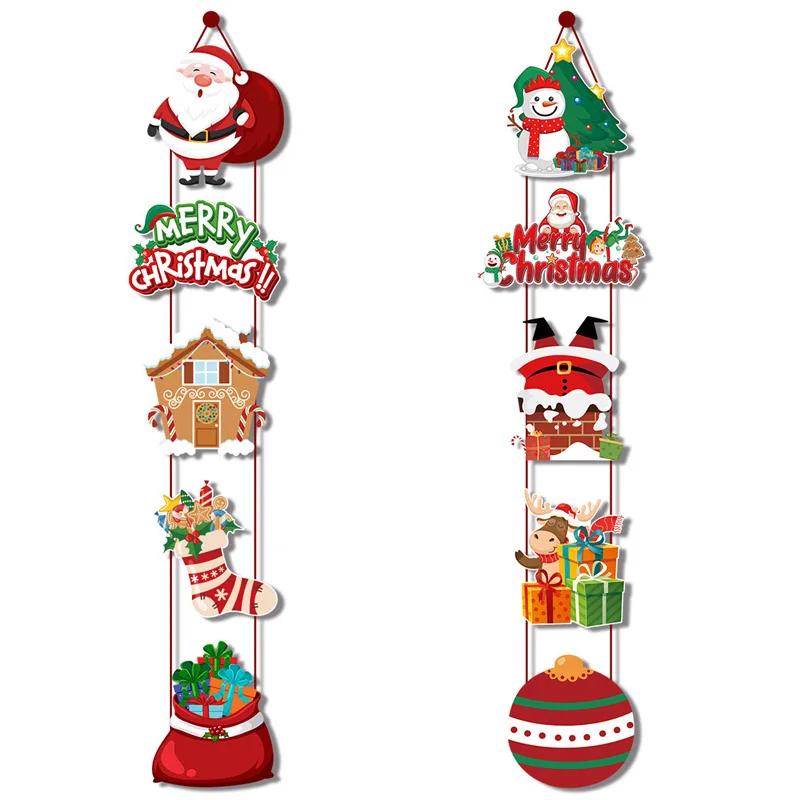 1pair Merry Christmas Decoration Door Hanging Banner Santa Claus Elf Couplet Xmas Hanging Decor For Yard Front Door Xmas Gifts
