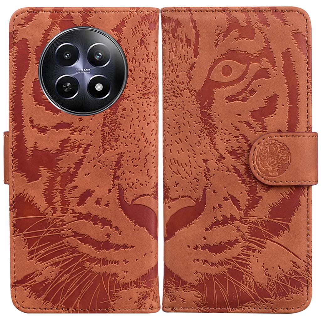 For Realme 12 5G/12x 5G Leather Phone Case Wallet Stand Cover Imprinted Tiger Pattern