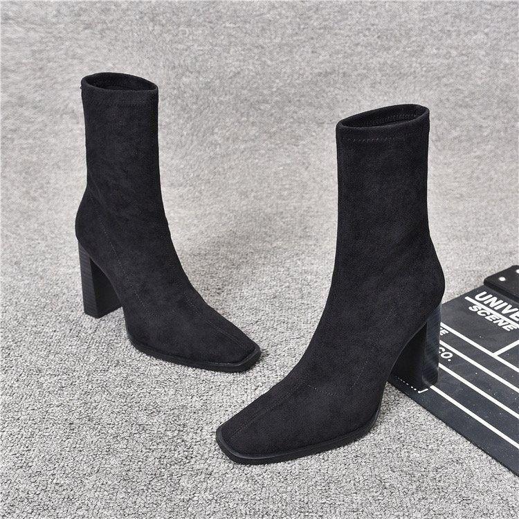 European & American Kendall Style Square Toe Chunky Heel Ankle Boots - Women’s Autumn/Winter Patent Leather Skinny Fashion Boots