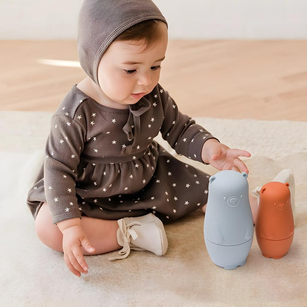 Non-Toxic 5Pcs Silicone Stacking Puzzle Stacking Toys Circle Arrangement Food Grade Nesting Toys Birthday Gift Baby Toys
