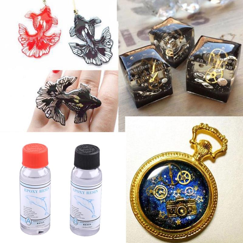 Epoxiharts Kristallklar Hård Typ Lim AB Kristalllim UV-härdande Harts för DIY Smyckestillverkning Hantverk 50ml