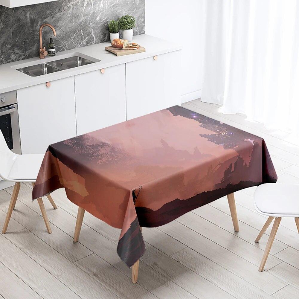 Sci-Fi Tablecloth Camping Party  Stain Resistant Waterproof Rectangular Kitchen Dining Table Home Decor