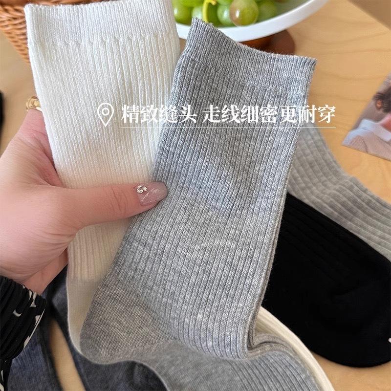 Gray Socks, Women'S Mid-Leg Socks, Spring And Autumn Cotton Socks, Long White Summer Thin Socks, Stacked Socks With Small Leather Shoes