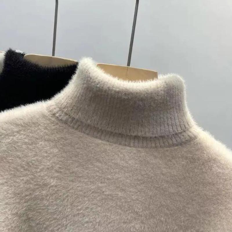 Women's Turtleneck Sweater Faux Mink Women Solid Plush Thickened Warm Bottoming Shirts Basic Knitwear Thermal Pullovers