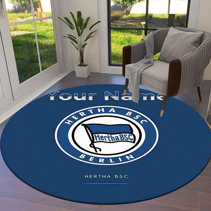 Hertha BSC Custom Name Round Area Rug,Carpet Rug for Living Room Bedroom Sofa Playroom Decor,Non-slip Floor Mat