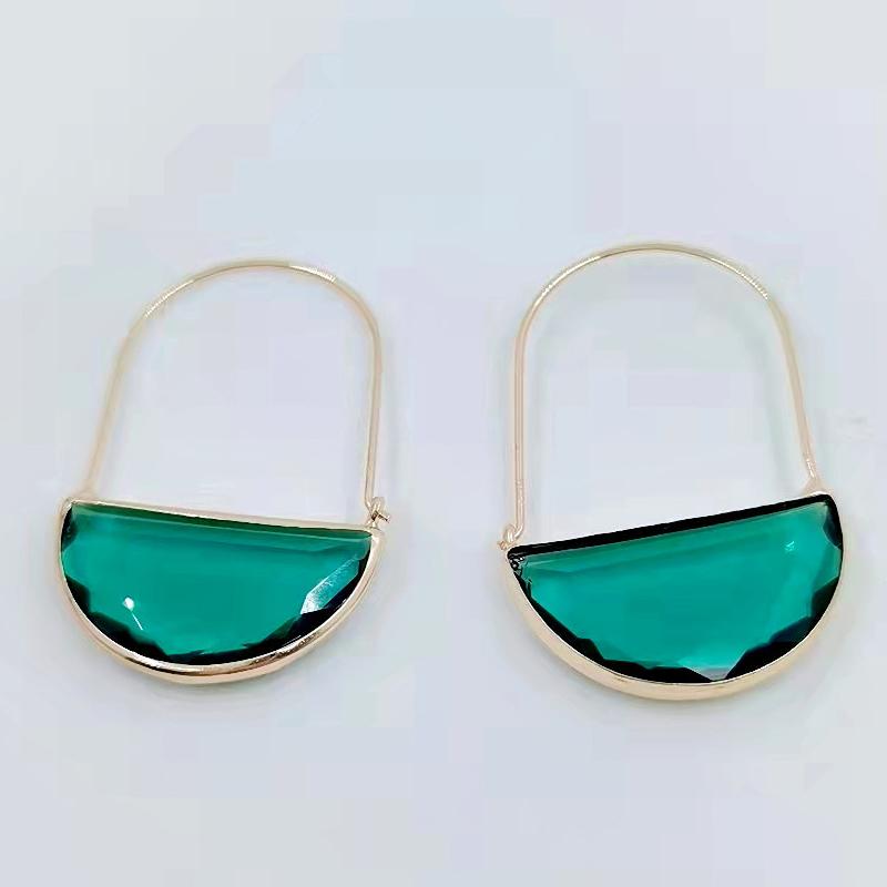 Vintage Green Crystal Semi Circle Earrings Gold Plated Geometric Earrings For Women