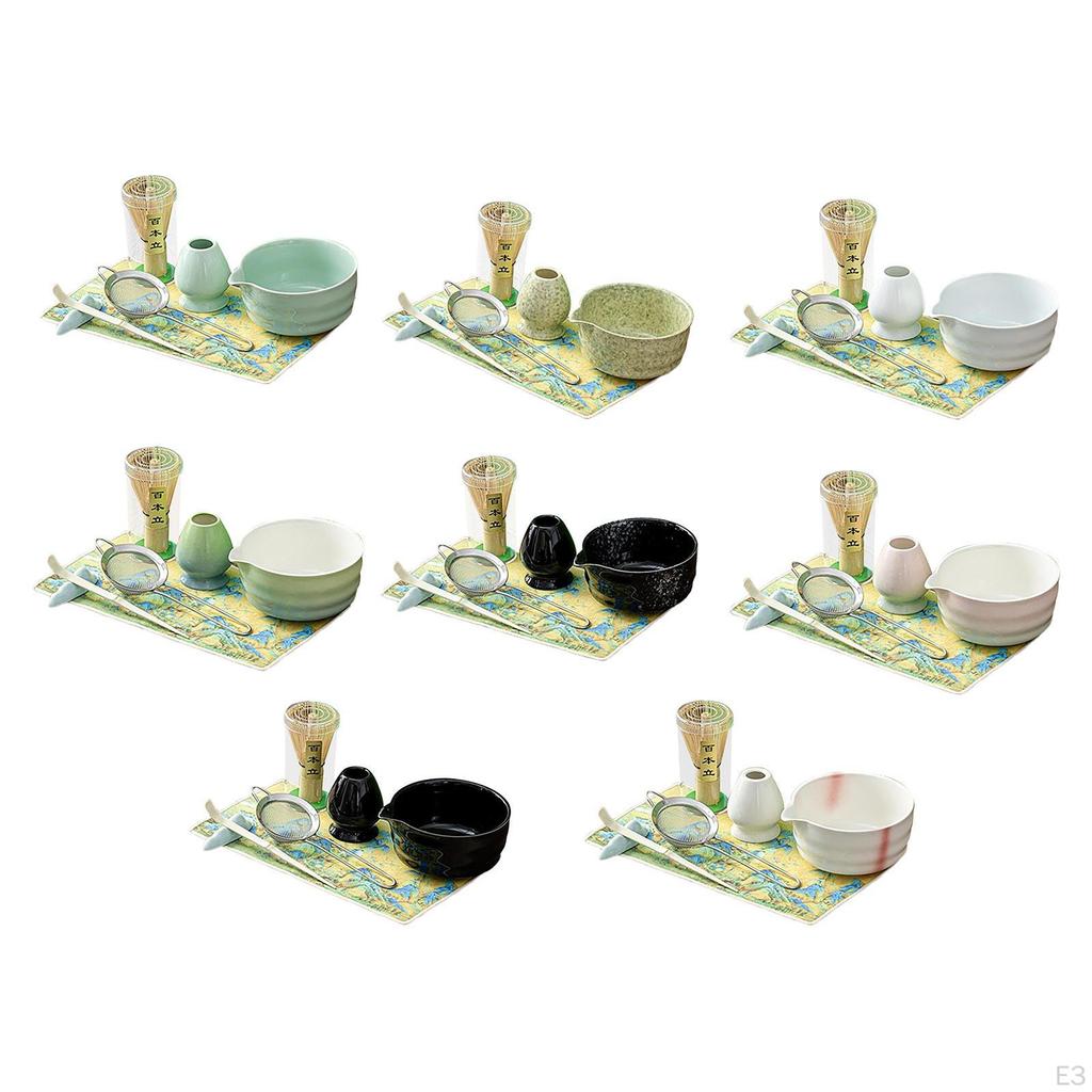 7 Pieces Matcha Whisk Set Bowl with Spout Gift for Tea Lovers Holder