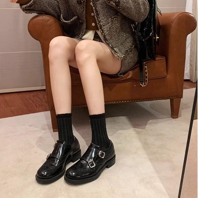 British Style Retro Exquisite Carved Baroque Single Shoes Munch Leather Shoes Women's Autumn and Winter