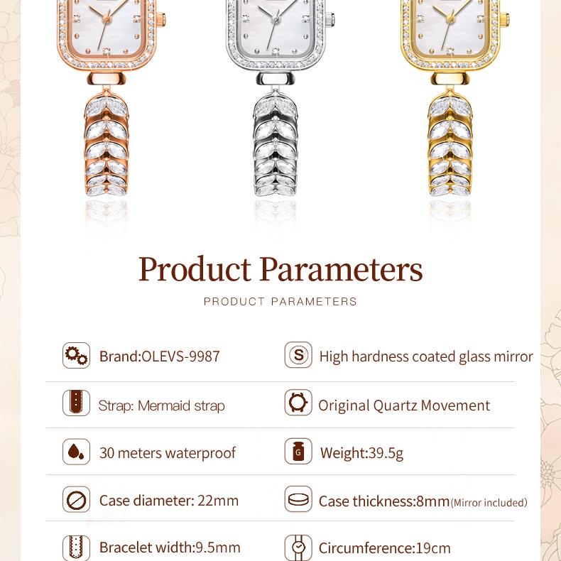 OLEVS Brand Square Quartz Watch New Diamond-encrusted Women's Watch