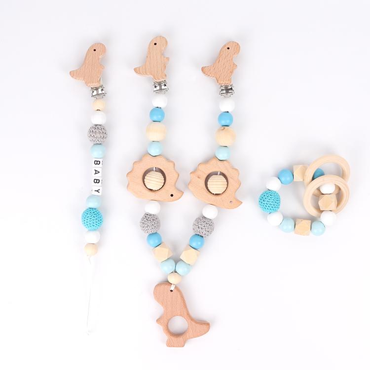 Animal Shape Chewable Baby Wooden Teether Set Organic Pacifier Clip Chain Cart Chain Bracelet Set for Children