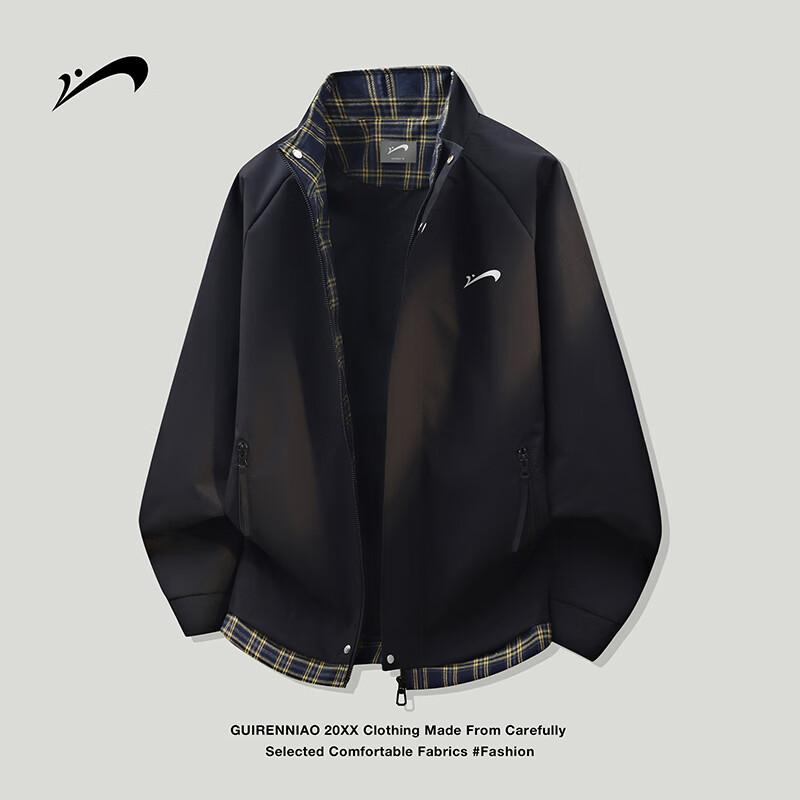 Men s Layered Plaid Patchwork Casual Bomber Jacket L