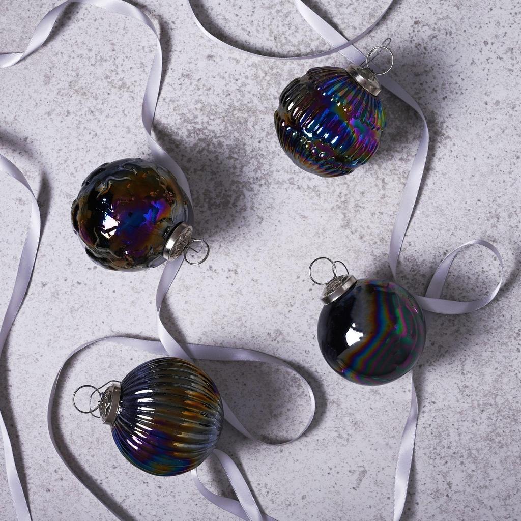 Celestial Set of 4 Recycled Glass Iridescent Baubles