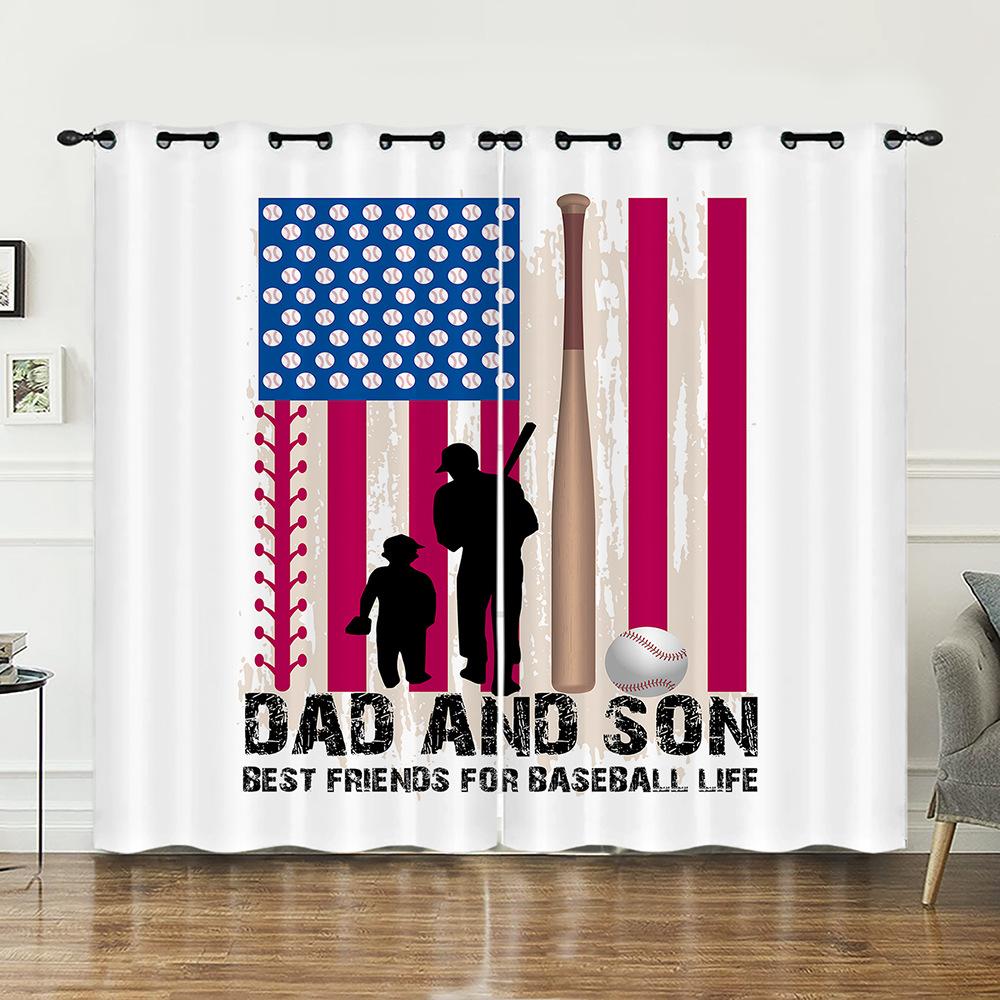 Curtain Bedroom Curtain Digital Printing Sports Baseball Blackout Curtain Fabric No Punching