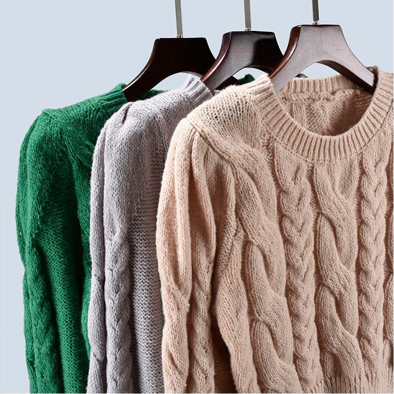 Spring Autumn Short Knitted Sweater Cable-Knit Pullover Puff Sleeves Stylish High Waist Bottoming Shirt Outwear Women