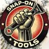 Vintage SnapOn Tools Metal Sign Round Aluminum Wall Art Red and Black with Wrench Illustration Durable Decor for Cafe