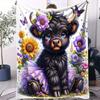 Wald Heilung Hochlandkuh Flanelldecke Sonnenblume Schmetterling Schlafzimmer Überwurf Sofa Freizeitdecke Mütter Kinder Familie Natur
