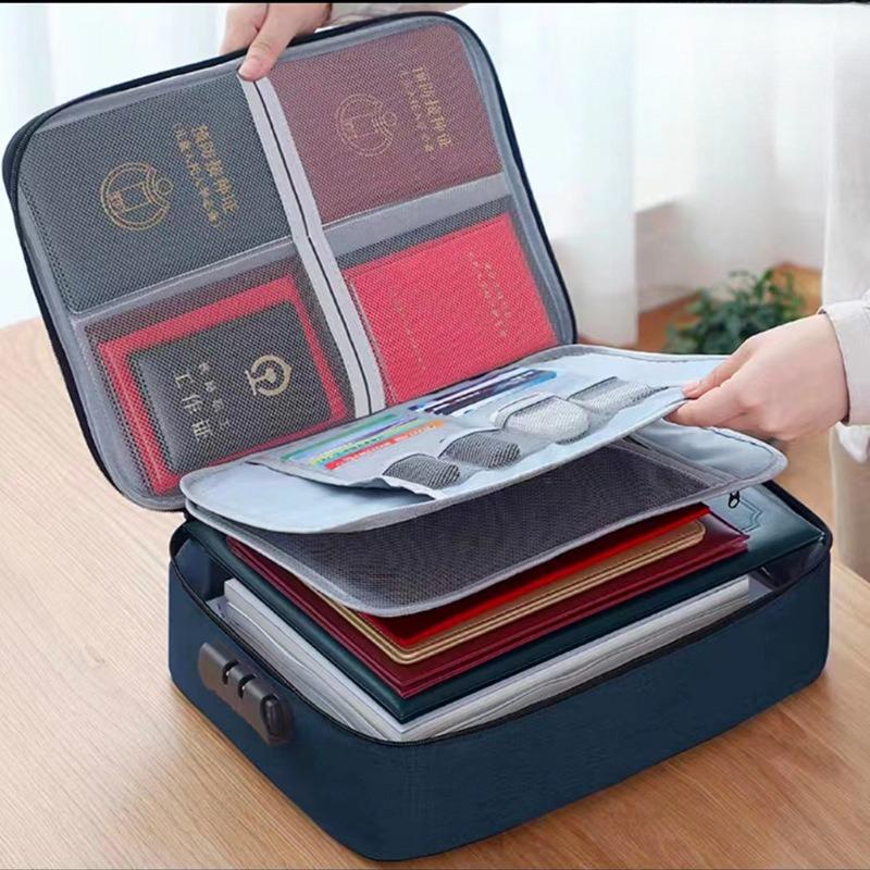 1pc Fireproof & Waterproof File Organizer with Combination Lock - 3-Layer Portable Document Storage Box for Laptop, Certificates