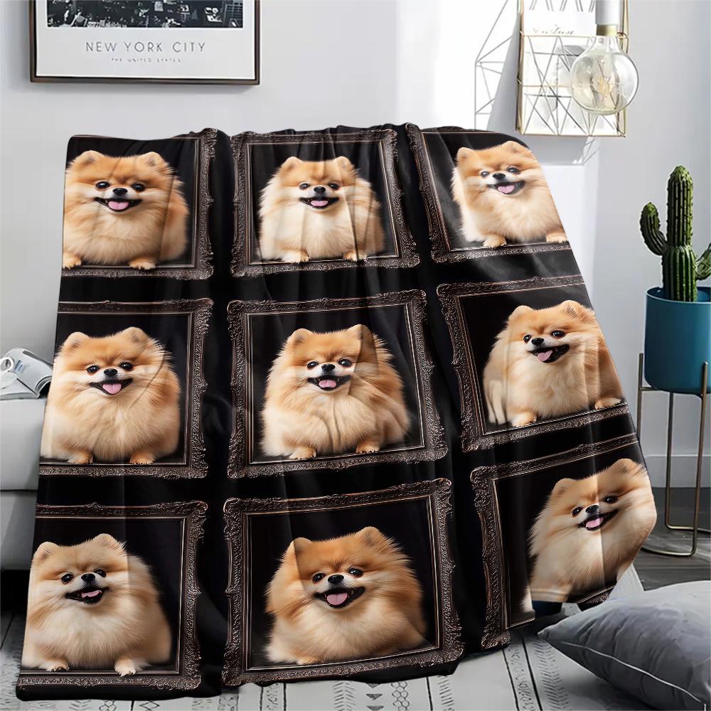 1Pc 3D Dog Puzzle Print Flannel Blanket, High quality Comfortable for All Seasons, Home Decor, Warmth and Comfort, Perfect for Gifts
