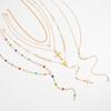 Cross Colored Rhinestone Necklace Pearl Bohemian Style Necklace Fashion Beads Chain Choker  Women