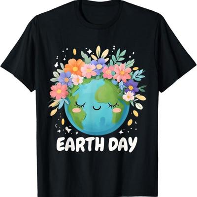 T-shirt Giorno della Terra Carino Floreale Pianeta 2026 Estate Nuova Girocollo Stampa Terra T-shirt Donna Harajuku Manica Casual Estetica Abbigliamento