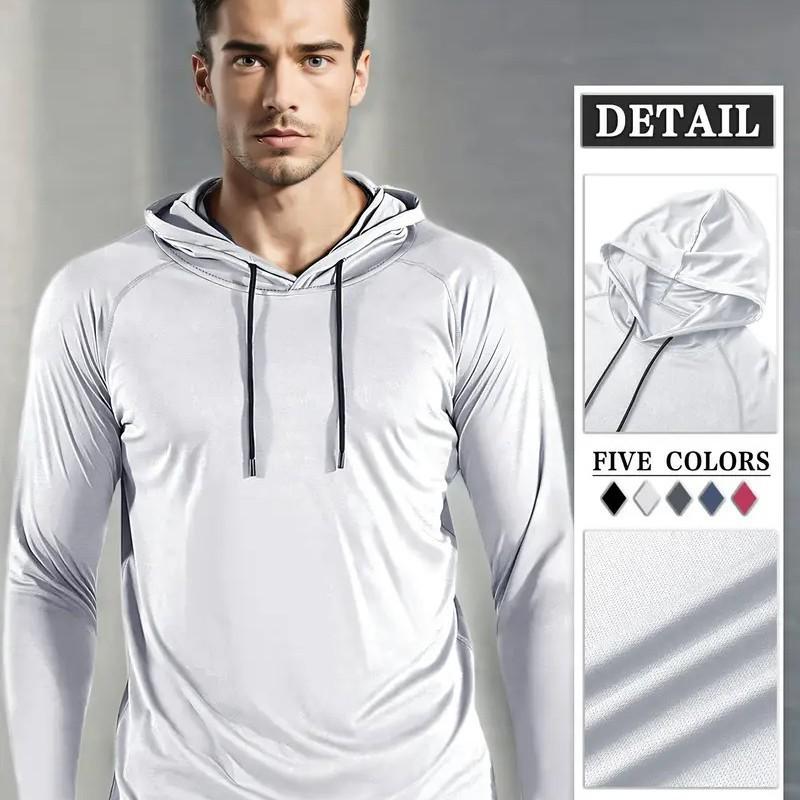 Men's Long Sleeve Hooded Fitness Pullover Moisture Wicking Quick Dry Athletic Gym Training Top, Red