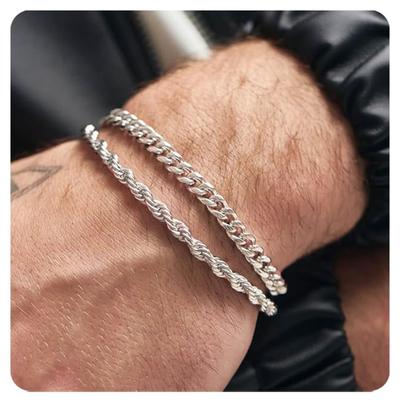 Pulseira de Corrente Torcida Simples de Aço Inoxidável para Homens Hip Hop Fivela de Mola Pulseira de Corrente Figaro Tendência de Joias Acessórios