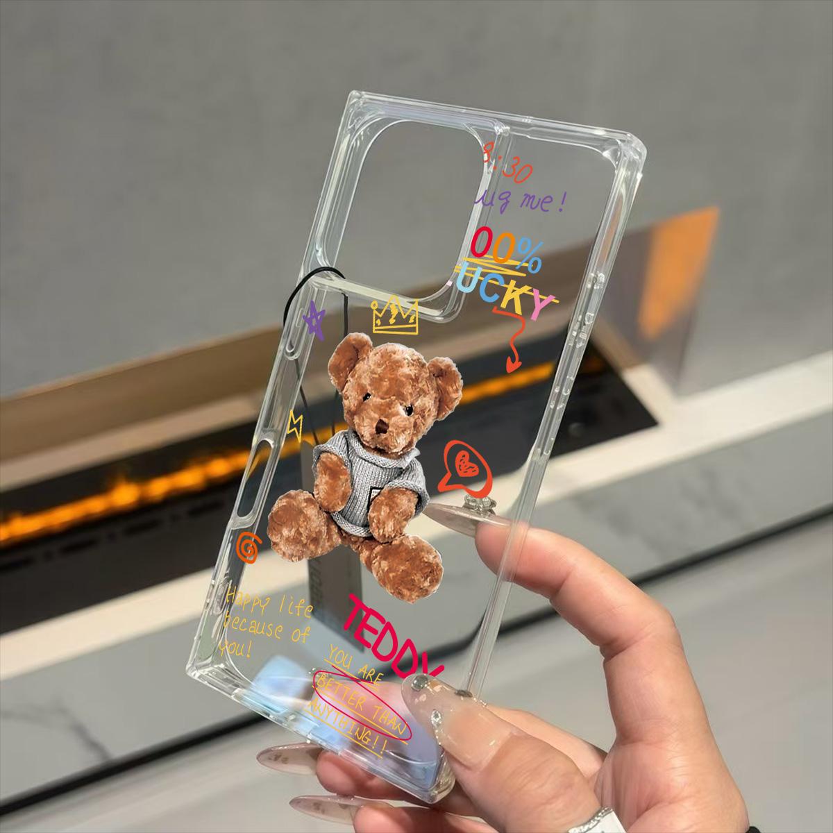 

Clear Square Back Tube Case Protection For iPhone 13 12 14 Pro Max 11 15 Plus 16 ProMax Anti-Oxygen,Teddy Bear Pattern Casing iphone 11 ProMax
