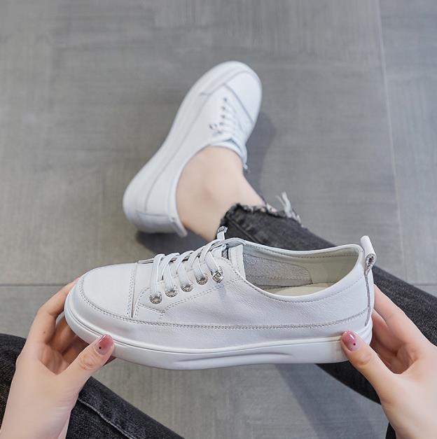 Fashion 2CM Genuine Leather Women Casual Sneakers Plus Size 43 Spring Summer Skate Shoes Ladies Little White Vulcanized Shoes Woman