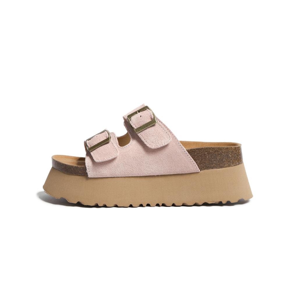 Cowhide Thick-soled Slippers Wear Retro Leather Birkencool Slippers Lazy Muffin Bottom One-word Beach Shoes