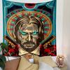 Fiery-eyed figure with a halo of bullets, guns, and rose accents. Patterned tapestry for bedroom and living room home decor