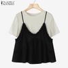 ZANZEA Women Casual Round Neck Patchwork Summer Short Sleeve T-Shirt