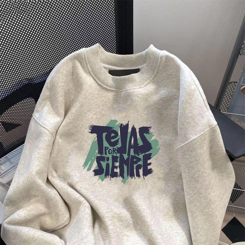 Японский стиль Повседневный свободный модный мужской и женский круглый вырез без шапки свитер для пары с флисовой подкладкой утолщенный свободный топ S 3429₽