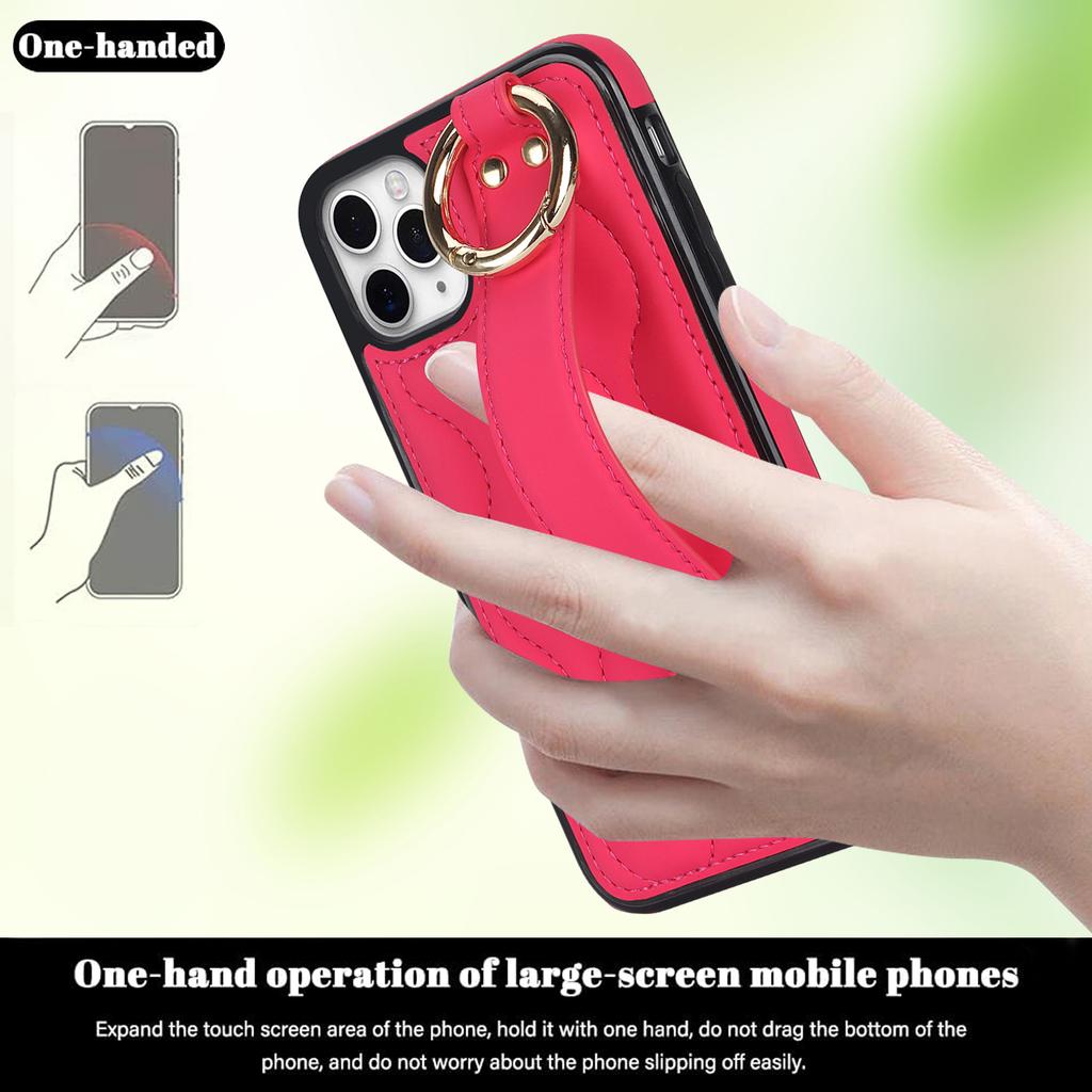 For iPhone 11 Pro Max Case Wave Pattern Wristband Kickstand PU+TPU Phone Cover