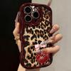Cute Leopard Print Lip Bow Pattern Wavy Edge Phone Case For iPhone 17 14 15 16 ProMax 11 12 13 Plus 16e 17e Soft Thickened Cover