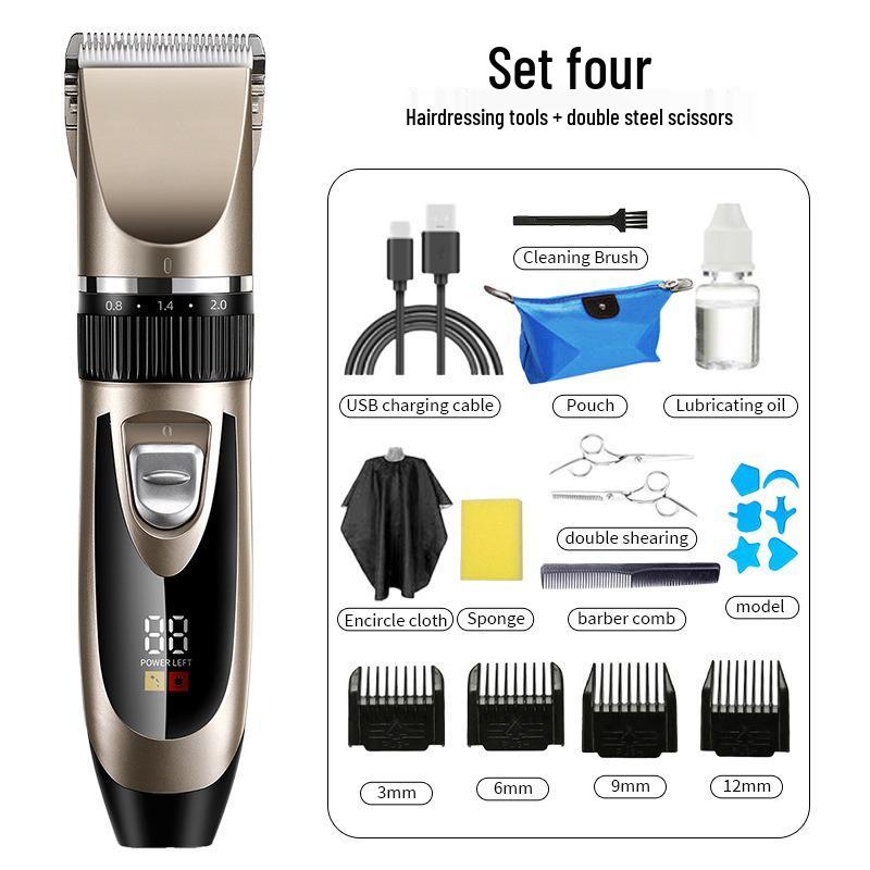 Rechargeable Professional LCD Hair Clipper Set with Digital Display for Salon and Bald Head Shaving