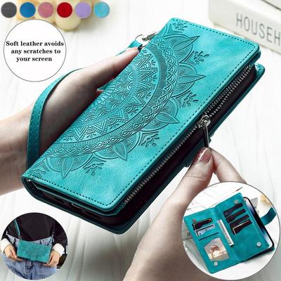 Pouzdro na telefon s flipem a šňůrkou pro iPhone 17 Pro Max 16 Plus 15 14 13 12 11 X XS XR Samsung S25 Ultra S24 FE S23 S22 S21 A17 s přihrádkami na karty a zipem