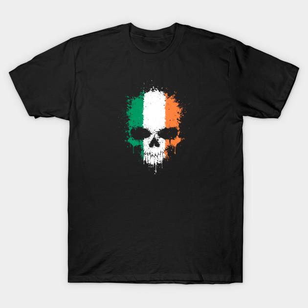 Men Black Print T-shirt Chaotic Irish Flag Splatter Skull No-Cut Transfer Paper Print Cotton Tshirt XL чёрный