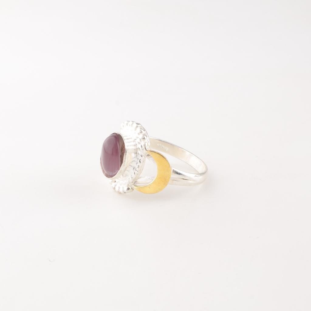 Purple Cat's Eye Gemstone 925 Stamped Silver Jewelry Handmade Ring Gift For Wife RR-61-35