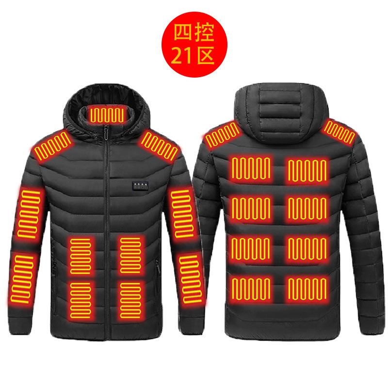 

Men Winter Electric Heated Jacket 21 Heating Zones 4 Controls Hooded Warm Coat S чёрный
