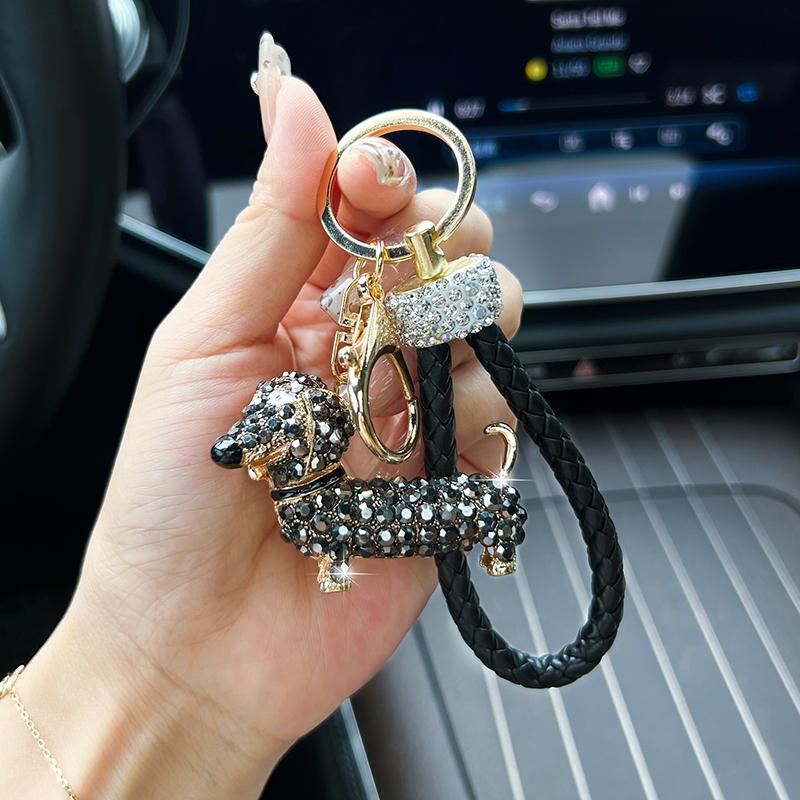 Cartoon Diamond Puppy Car Keychain Pendant Cute Dachshund Backpack Accessories Couple Car Key Chain Gift