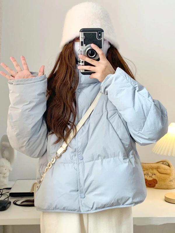 2024 Petite Korean Style Blue Women's Short Down Jacket - White Duck Down