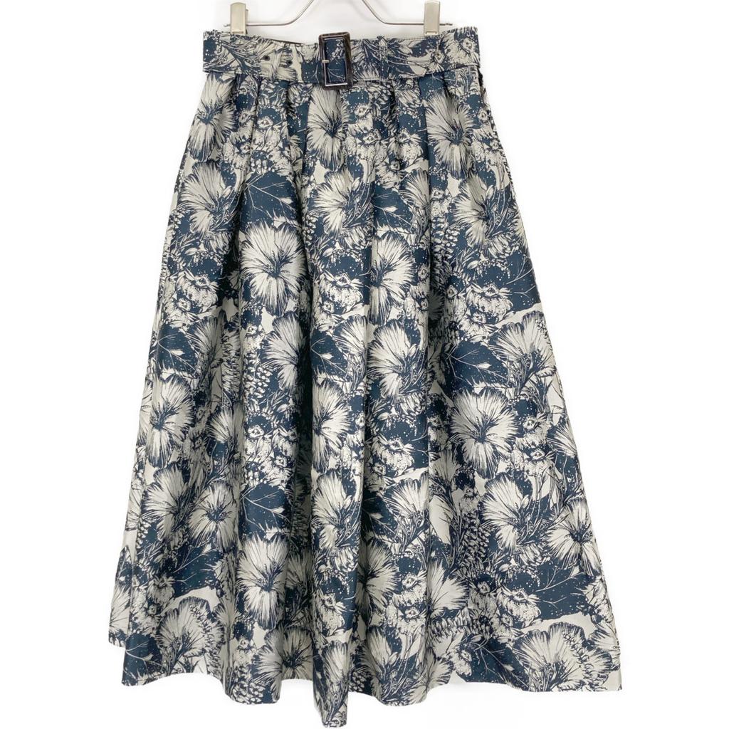 OSLOW [4802-090-221A] Botanical pattern flare skirt M Navy / SilverUsed