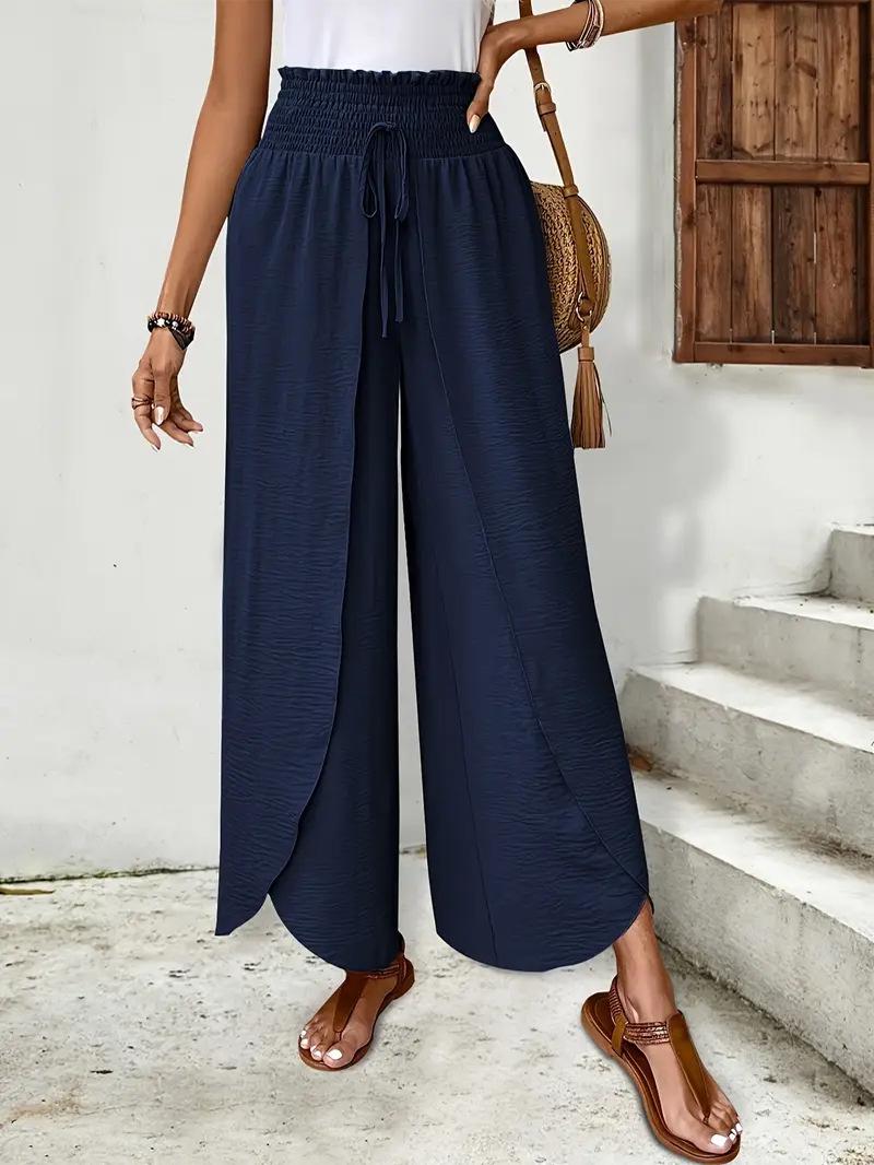

Elegant European & American Wide-Leg Slit Skirt Pants for Women S темно-синий