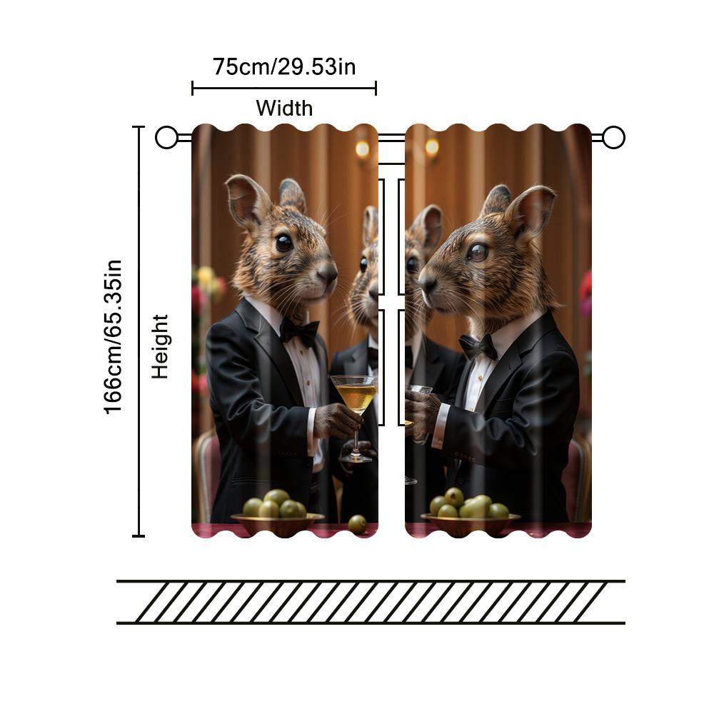 2 pcs   filtering curtains (excluding rods   non-movable   without batteries) Capybara Pattern for use in bedrooms and living rooms