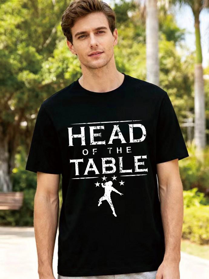 American Retro Vintage Letter Printed Short Sleeved HEAD OF THE TABLE Men's Pure Cotton Round N