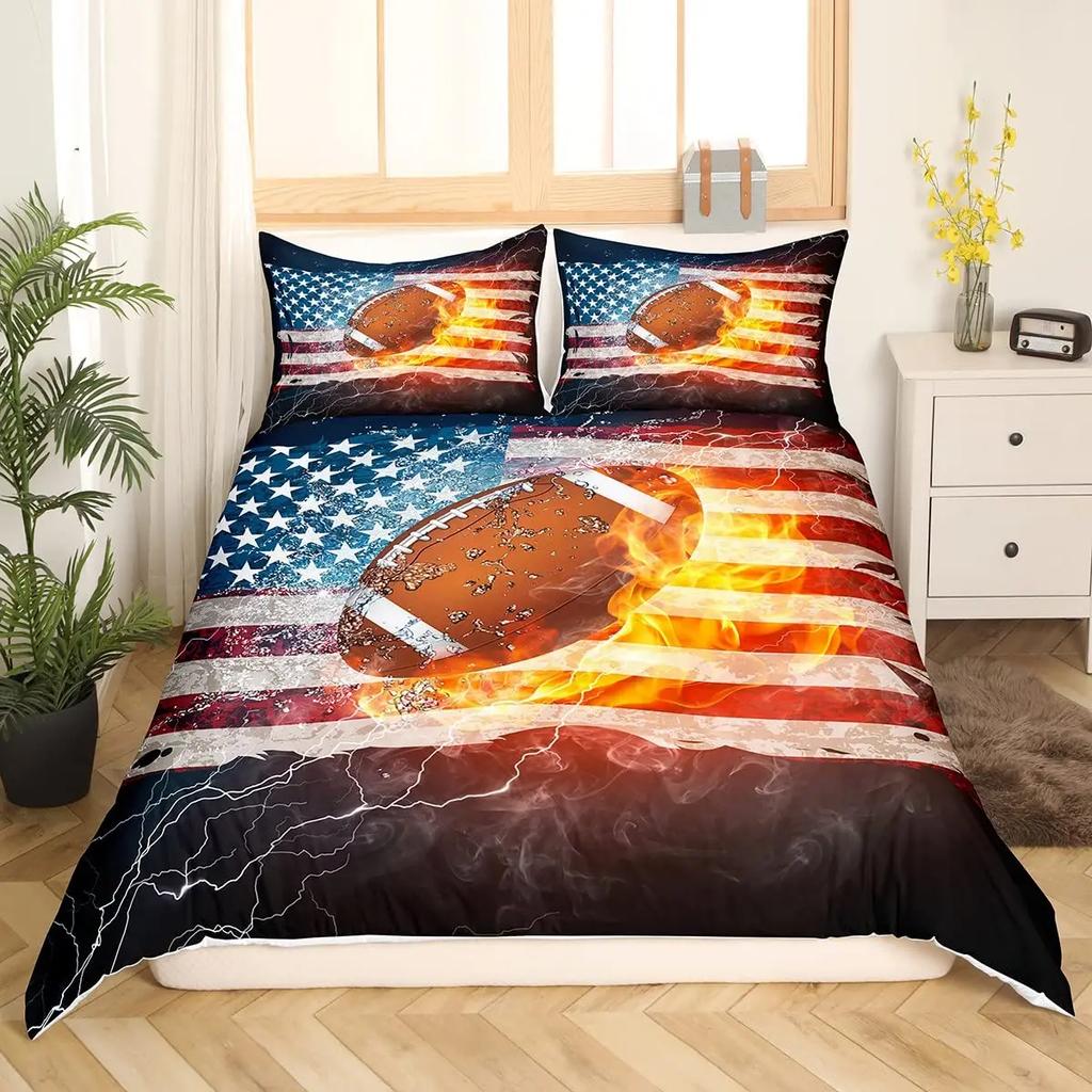 Football Bedding Set For Teen Boys Sport Duvet Cover Set Football Theme Bedding Set Double Queen King Size Polyester Qulit Cover