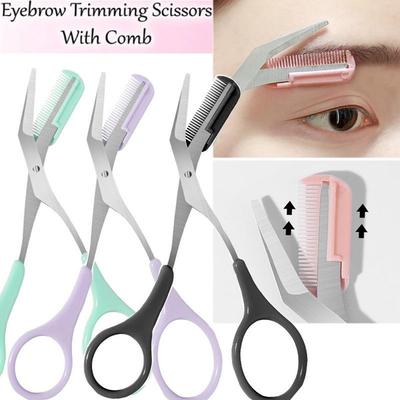 5 Color Women's Fashion Stainless Steel with Comb Eyebrow Trimmer Trimming Eyebrow Scissors Eyebrow Women's Personalized Accessories