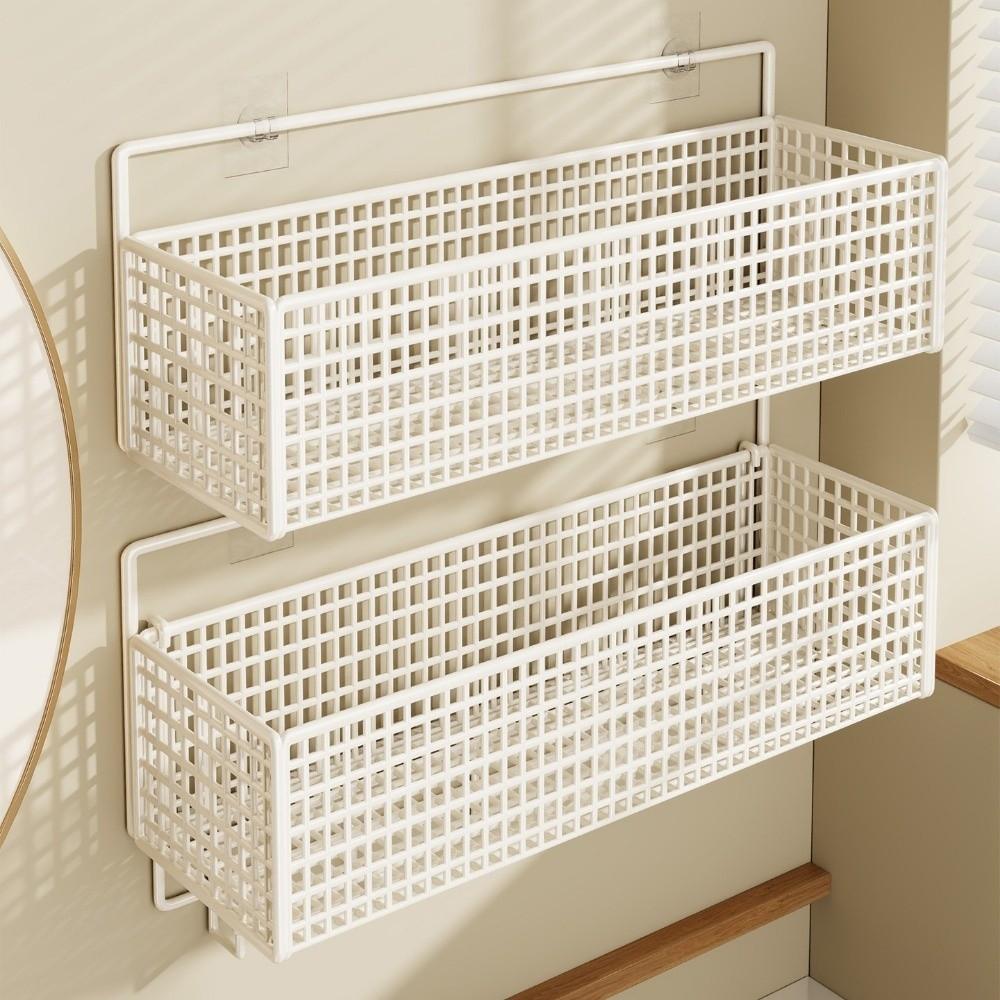 Non Drill Wall Mounted Storage Rack Self Adhesive Toiletries Organizer Storage Basket Daily Use